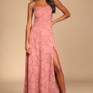 Lulus - Garden of Romance Rusty Rose Burnout Maxi Dress - Medium